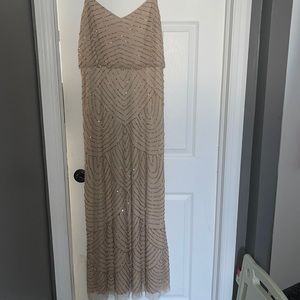 Adrianna Papell gold champagne beaded dress size 14 New Year’s Eve party dress